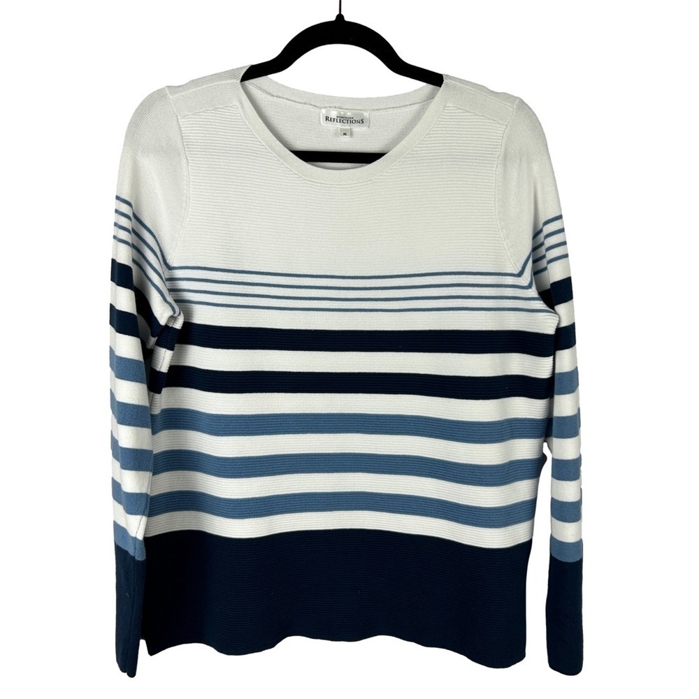 Northern Reflections Nautical Striped Cotton Sweater Medium Blue White